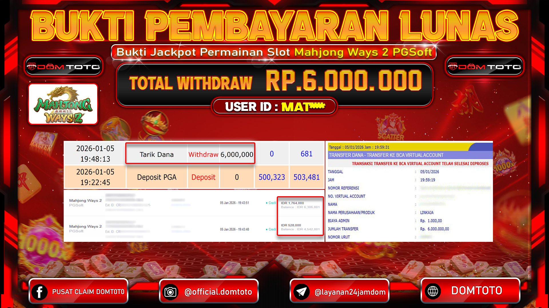JACKPOT Slot Mahjong Ways 2 PGSoft 5 JANUARI 2026
